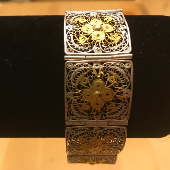 Silver & Gold Filigree Floral Link Bracelet - Picture 4 of 4